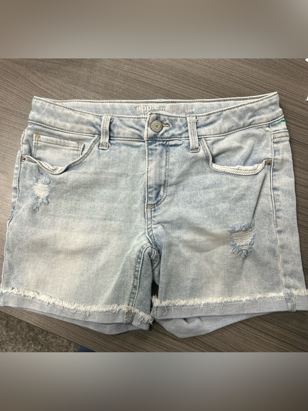 Hippie Girl Size 14 Distressed Denim Shorts Light Wash cuffed Adjustable Waist